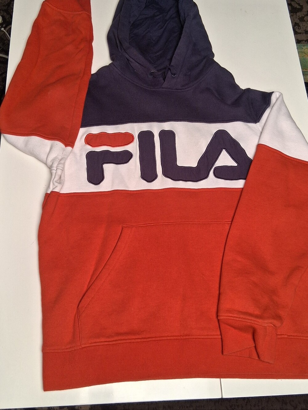 Fila Men's Colorblock Pullover Hoodie - Navy, White & Red-Orange